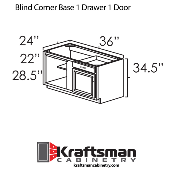 Kraftsman Cabinetry Blind Corner Base 1 Drawer 1 Door Summit White Shaker