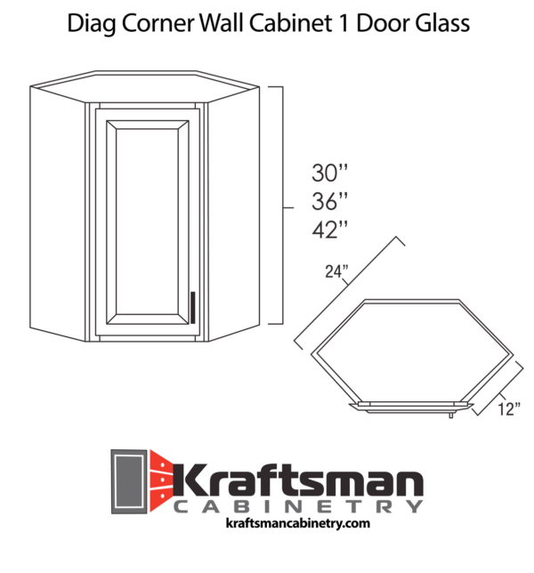 Kraftsman Cabinetry Diagonal Corner Wall Cabinet 1 Door Glass Summit White Shaker