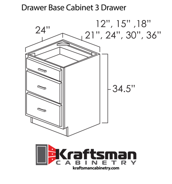 Kraftsman Cabinetry Drawer Base Cabinet 3 Drawer Hickory Shaker