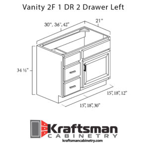 Kraftsman Cabinetry Vanity 2F 1 DR 2 Drawer Left Hickory Shaker