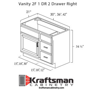 Kraftsman Cabinetry Vanity 2F 1 DR 2 Drawer Right Hickory Shaker