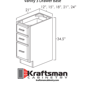 Kraftsman Cabinetry Vanity 3 Drawer Base Hickory Shaker