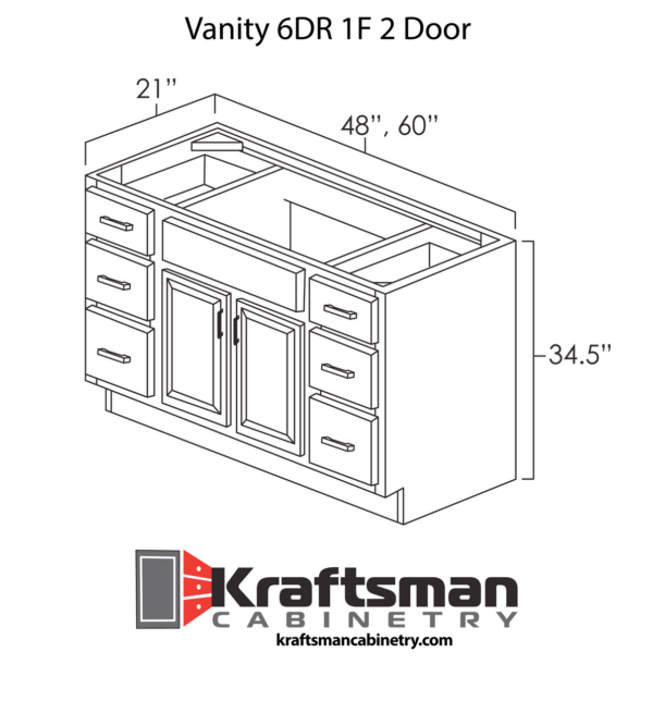 Kraftsman Cabinetry Vanity 6DR 1F 2 Door Summit Platinum Shaker