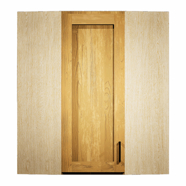 Diagonal Corner Wall Cabinet 1 Door Hickory Shaker - Image 2